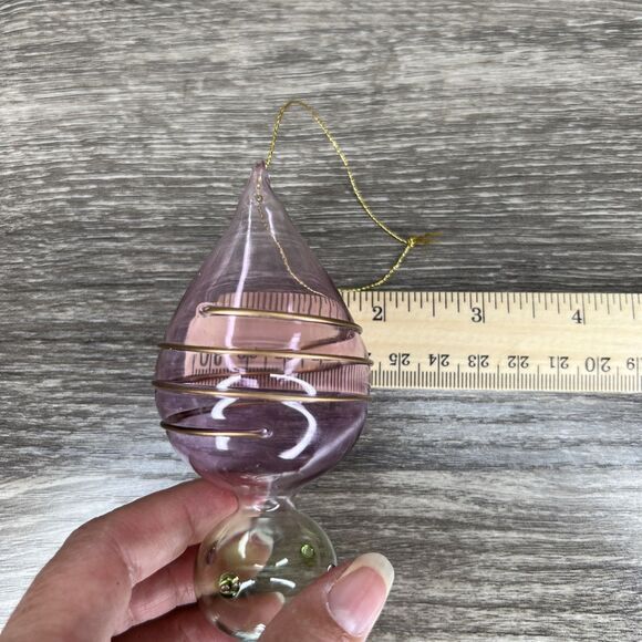Hand Blown Glass Finial Drop Ornament Color Tinted Glass Gold Accents 7" - Picture 5 of 5
